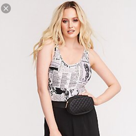 Polly & Esther Tops Nwt Polly Esther Newspaper Print Bodysuit